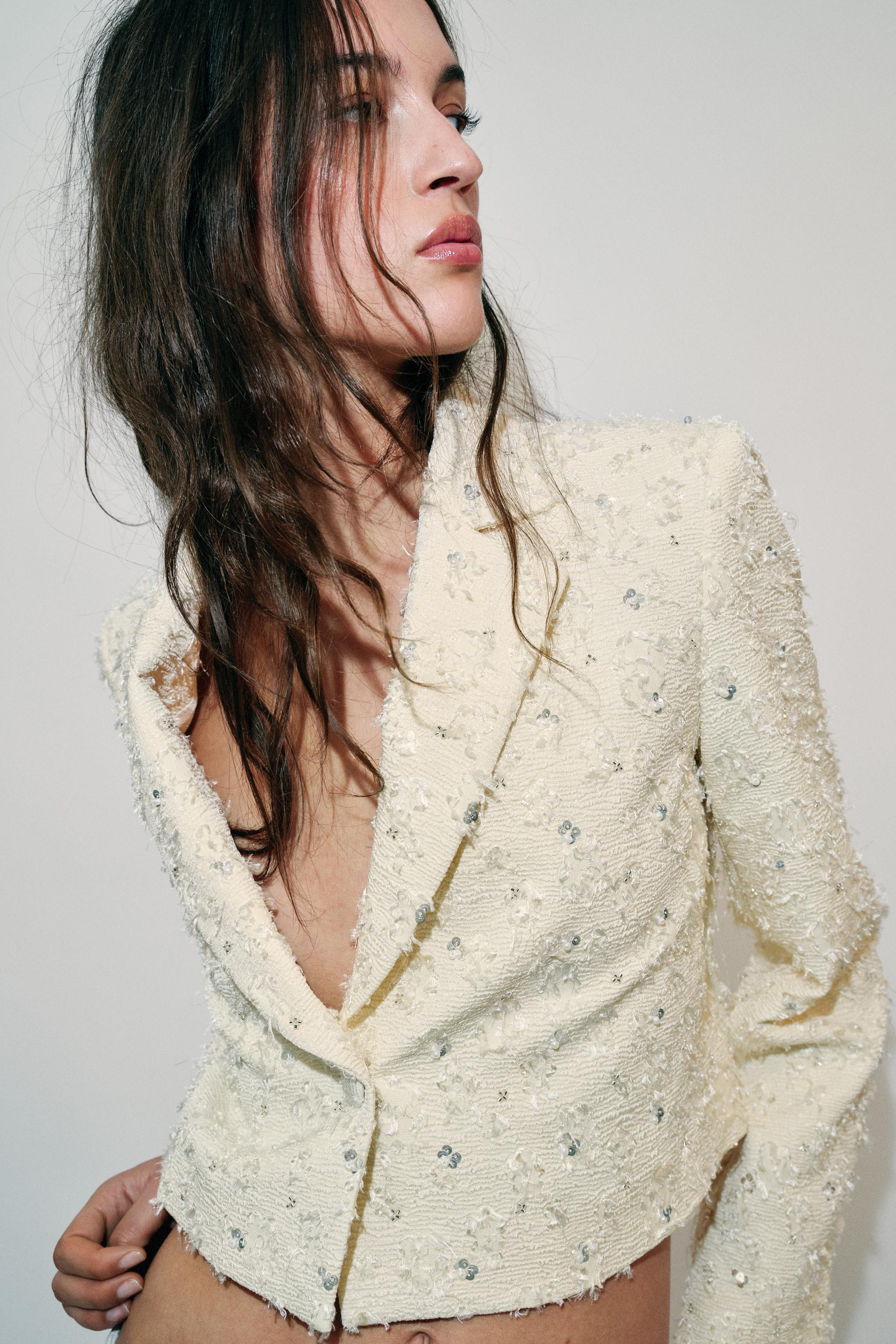 EMBELLISHED FRINGED CROPPED BLAZER | Zara Canada