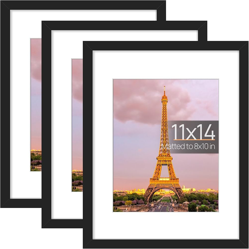 upsimples 11x14 Picture Frame Set of 3, Made of High Definition Glass for 8x10 with Mat or 11x14 ... | Amazon (US)