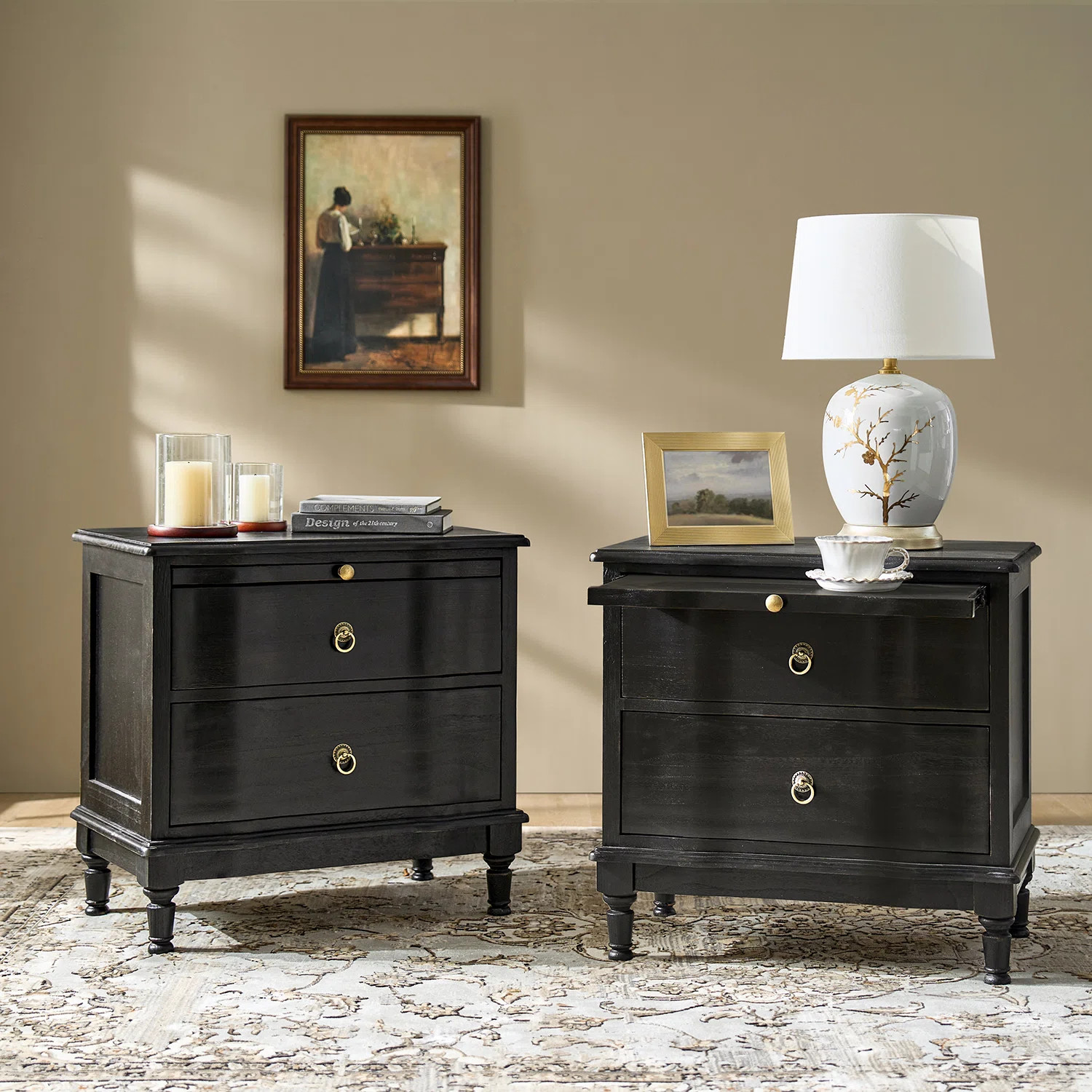 Elfine Traditional 2-Drawer Solid Wood End Table with Built-In Outlet and Curved Drawer Fronts (S... | Wayfair North America