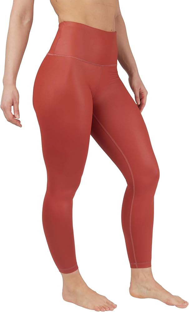 90 Degree By Reflex Womens High Waist High Shine Faux Leather Ankle Leggings | Amazon (US)