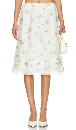 Midi Skirt in Yellow Florals | Revolve Clothing (Global)