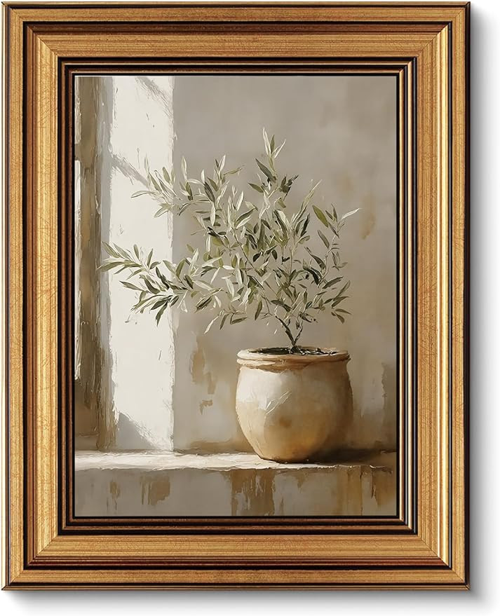 BRUZYIYE Gold Framed Wall Art Vintage Green Olive Tree Neutral Botanical Canvas Prints Rustic Pla... | Amazon (US)