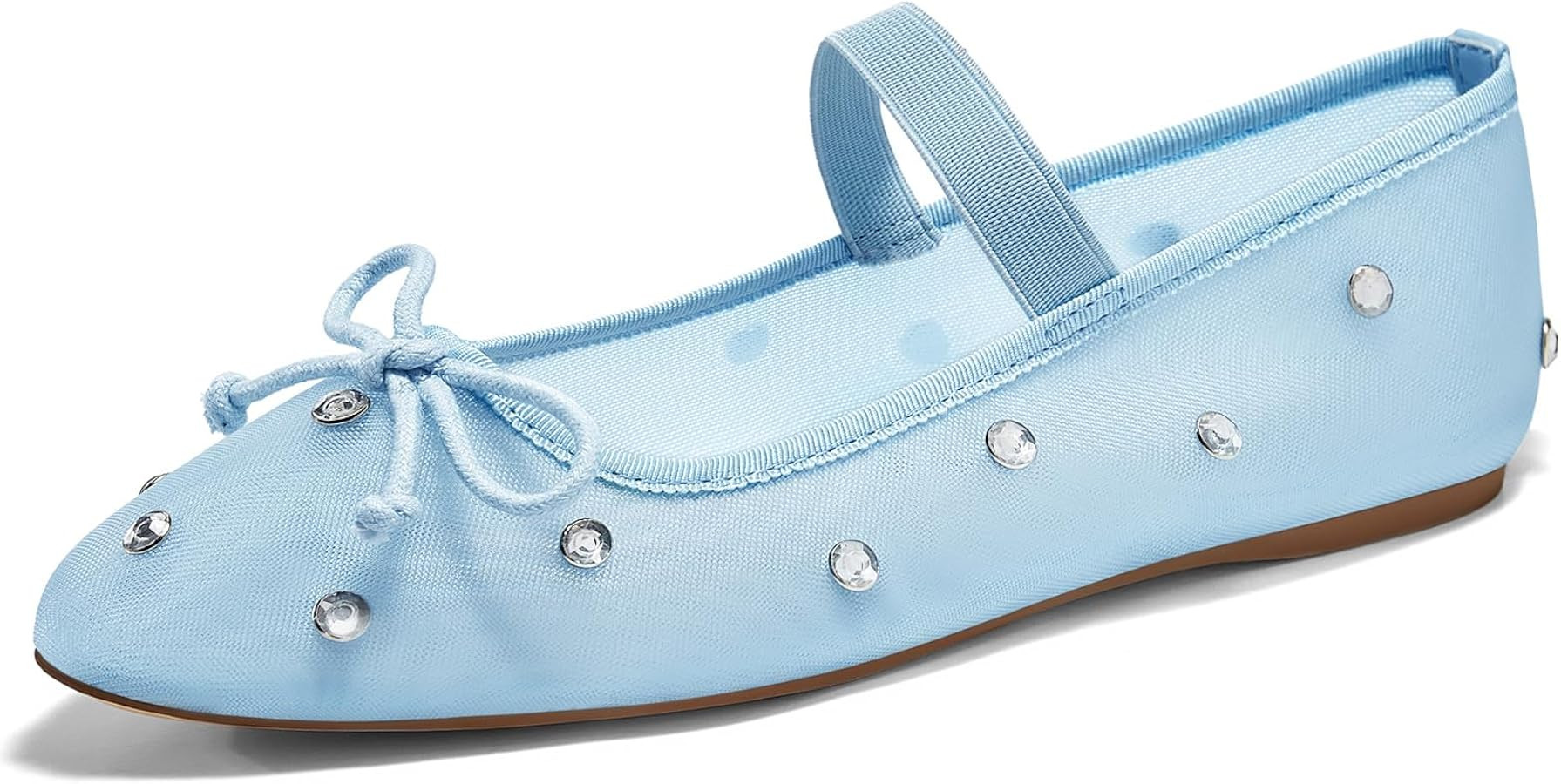 Coutgo Womens Mesh Ballet Flats Rhinestone Crystal Round Toe Mary Jane Flats Slip on Dress Shoes | Amazon (US)