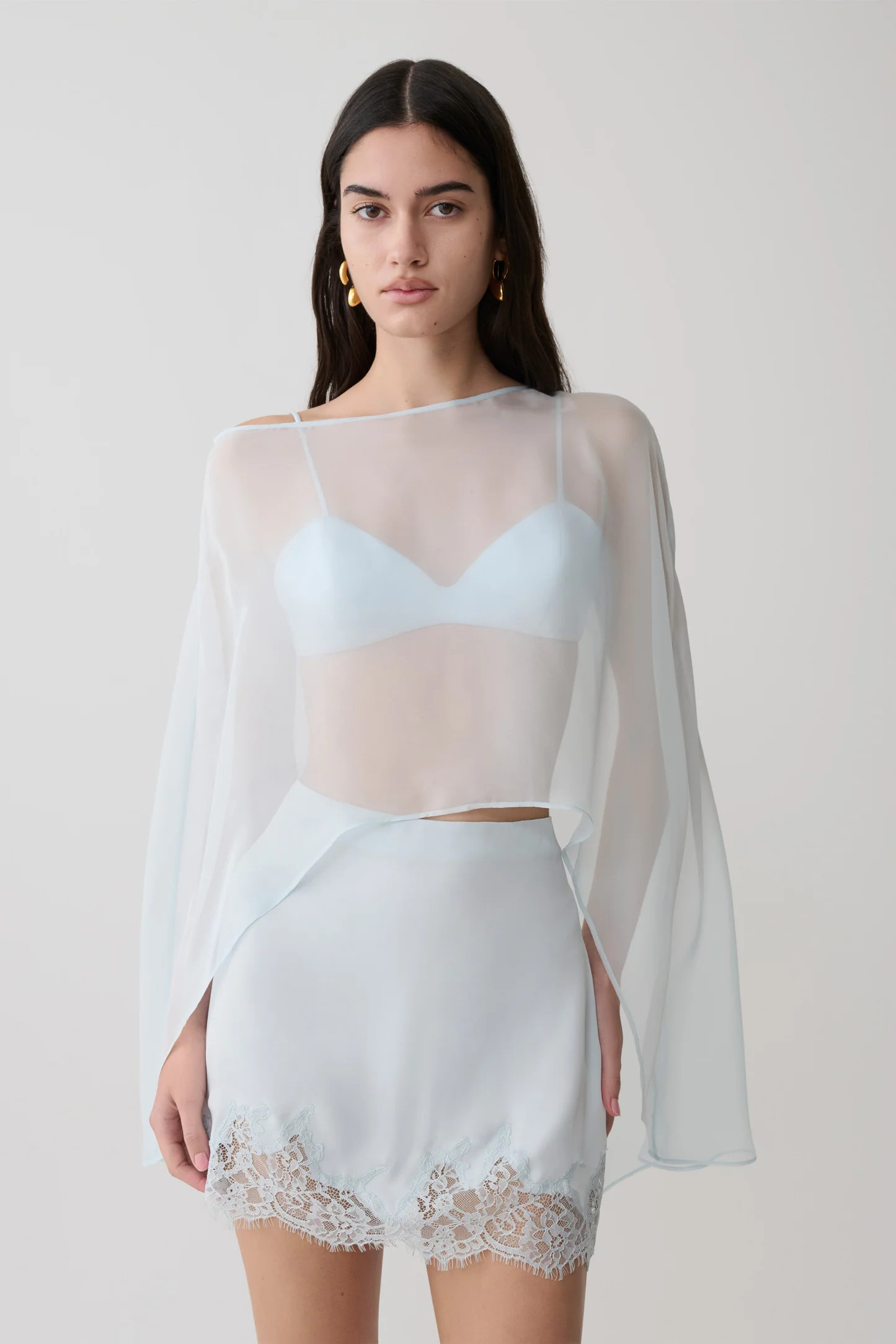 Kirstine Bralette With Chiffon Cape - Ice Blue | Meshki UK