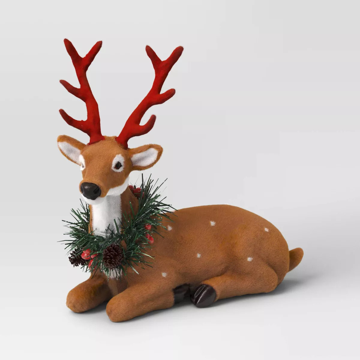 Flocked Sitting Deer with Faux Greenery Christmas Animal Figurine - Wondershop™ Brown | Target