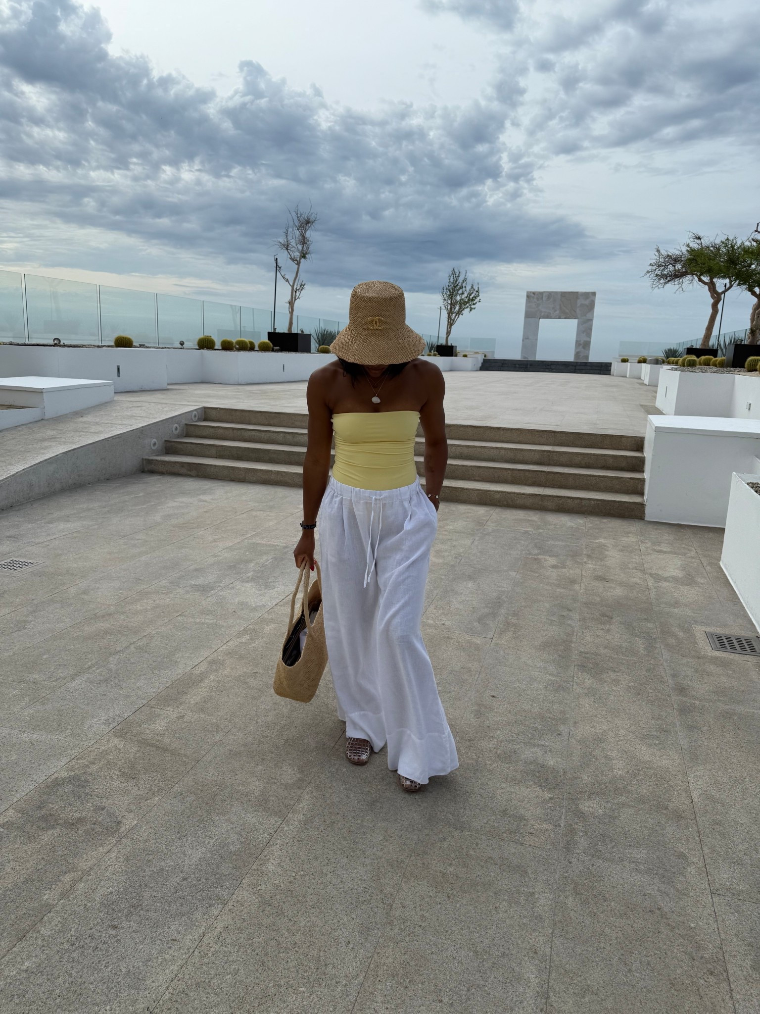 Vacation outfit, linen pants, yellow swimsuit, jelly flats, straw tote bag

#LTKTravel #LTKStyleTip #LTKShoeCrush