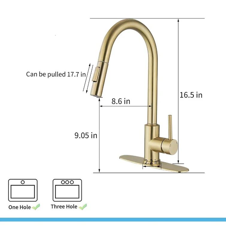 NV9001BG Pull Down Touch Single Handle Kitchen Faucet with Accessories | Wayfair North America