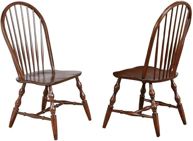 Pemberly Row Windsor Solid Wood Dining Chairs, Chestnut Finish, Set of 2, Farmhouse Style, Spindl... | Amazon (US)