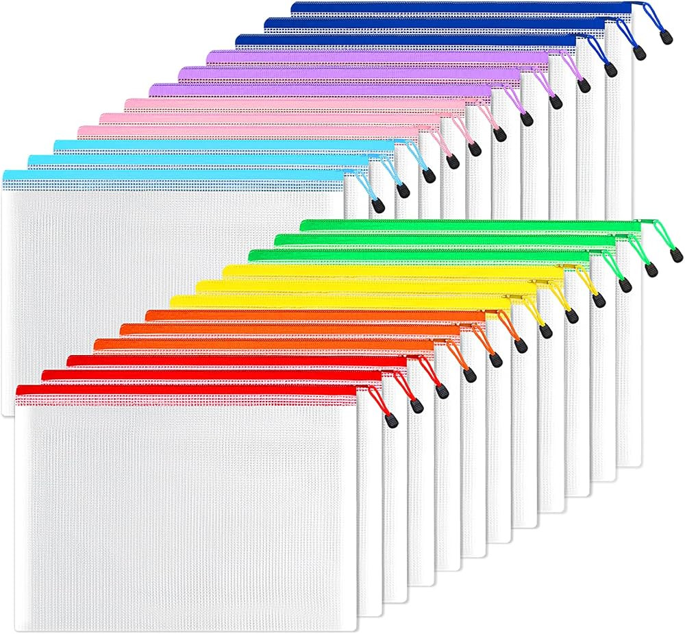 SUNEE Plastic Mesh Zipper Pouch 11x16 in (8 Colors, 24 Packs),Extra Large Water-Resistant Zip Bag... | Amazon (US)