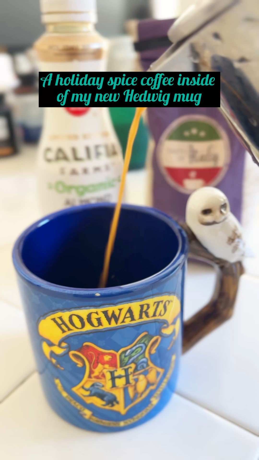 She sits on a branch handle. 😍