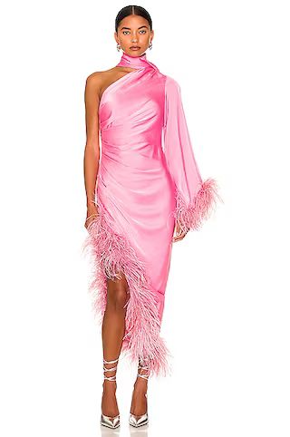 PatBO Feather Trimmed Oscar Dress in Bubblegum | FWRD | FWRD 