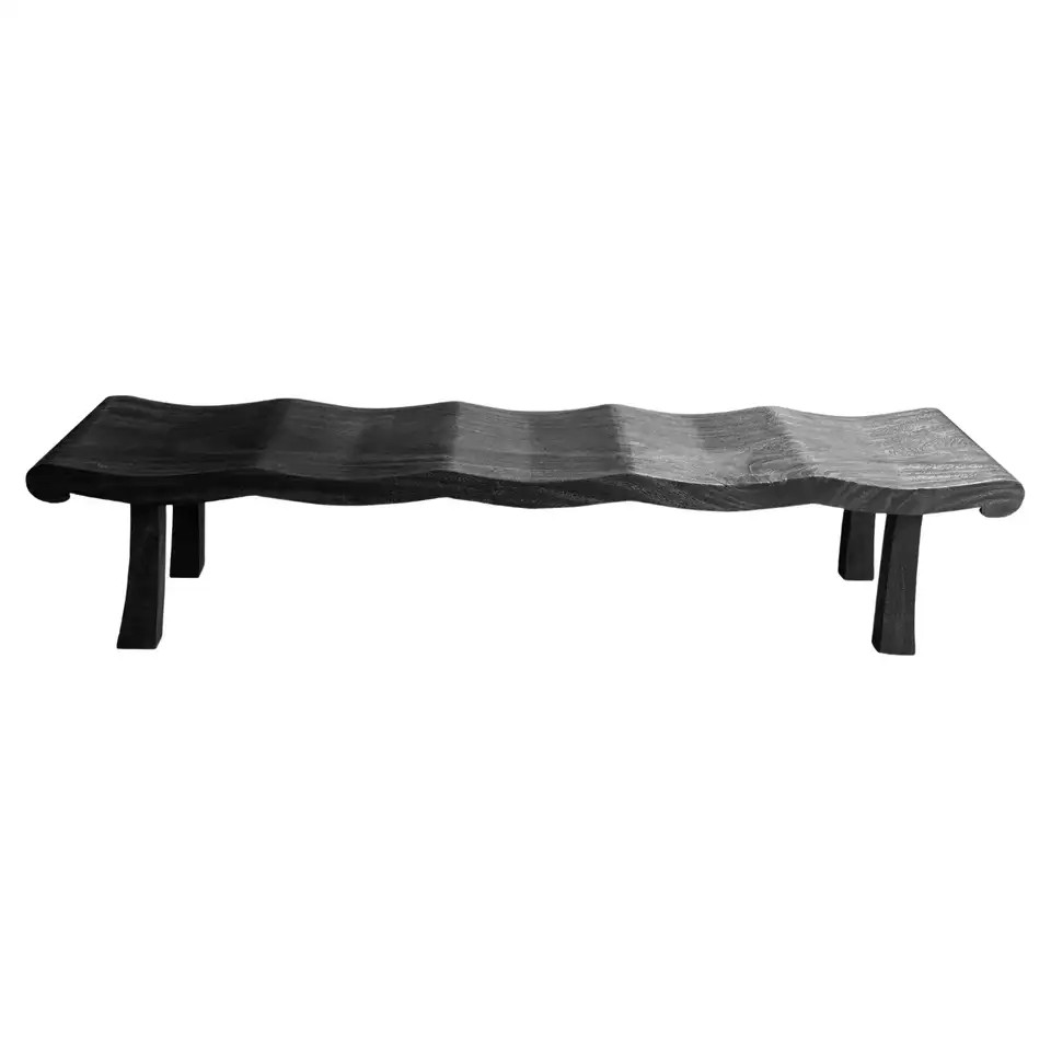 Sculptural Mango Wood Bench, Burnt Finish, Modern Organic | 1stDibs