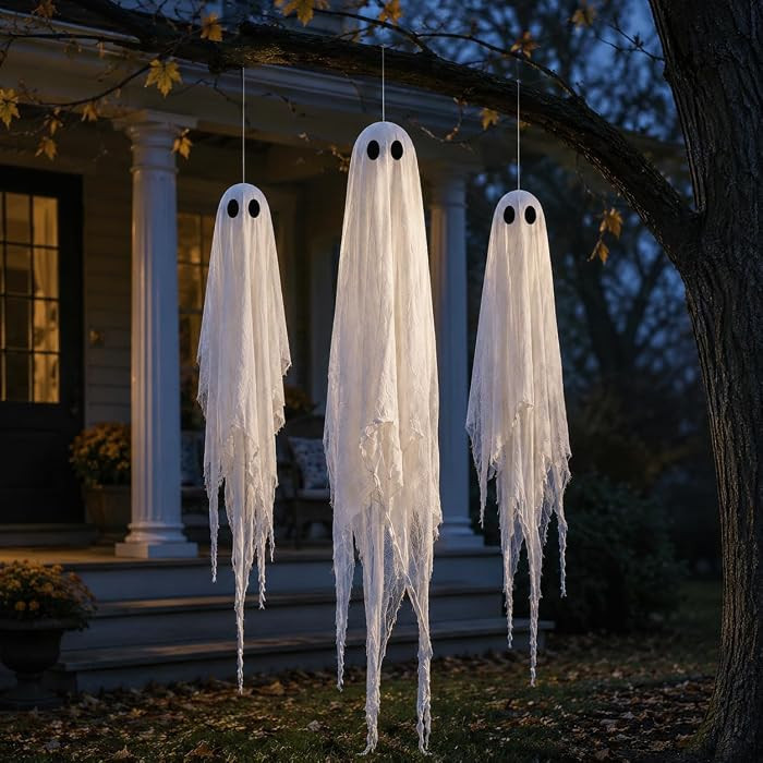 Halloween Decorations Outdoor 3 Pack Larger Pre-Assembled Hanging Ghosts | Amazon (US)