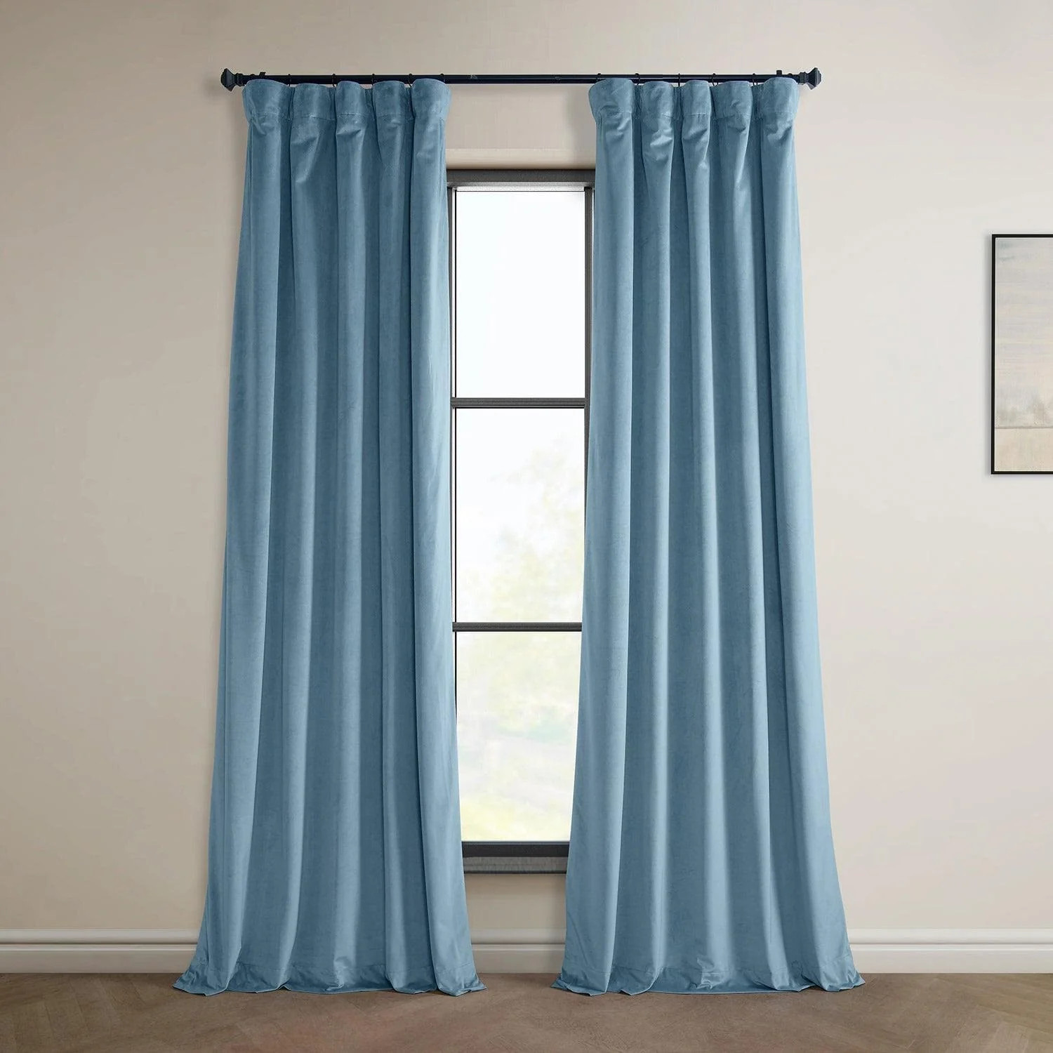 Light Blue Heritage Plush Velvet Room Darkening Curtain | Half Price Drapes