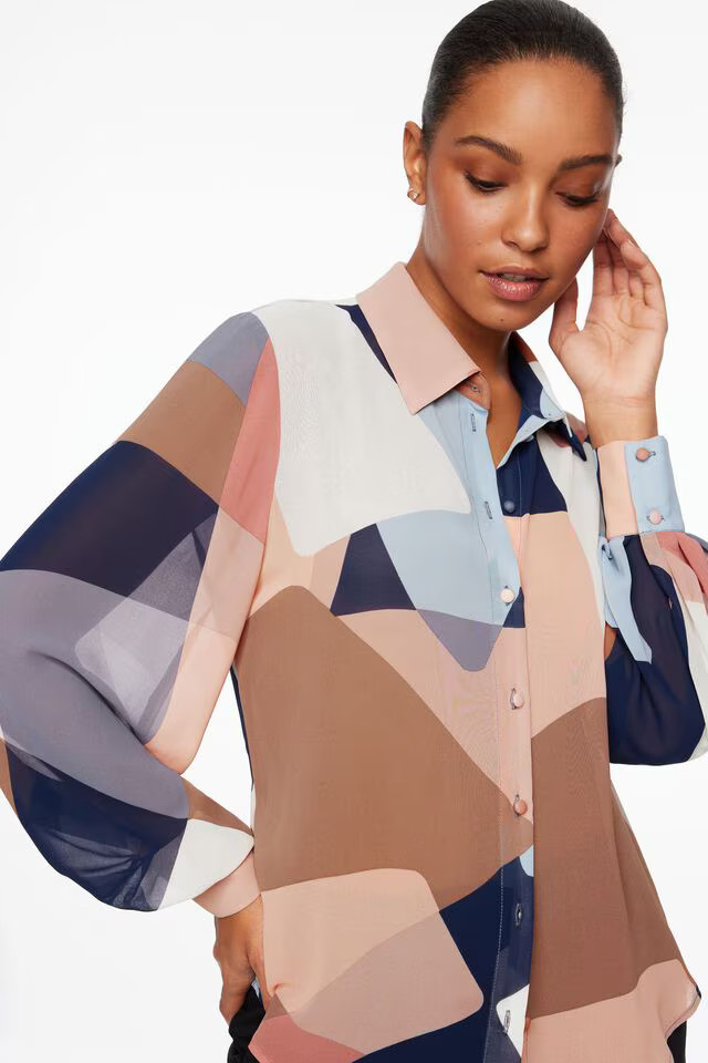 Sheer Balloon Sleeve Blouse | Dynamite Clothing