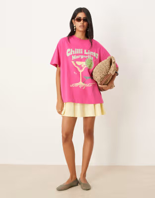 ASOS DESIGN oversized t-shirt with chilli marg graphic in pink | ASOS (Global)