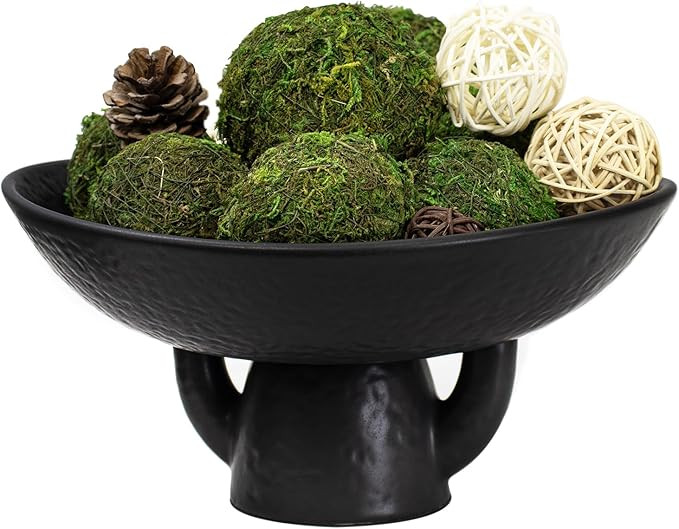 NAHARO Elegant Black Ceramic Bowl with Moss Ball Set-10 Decorative Bowl with 16pc Decorative Ball... | Amazon (US)