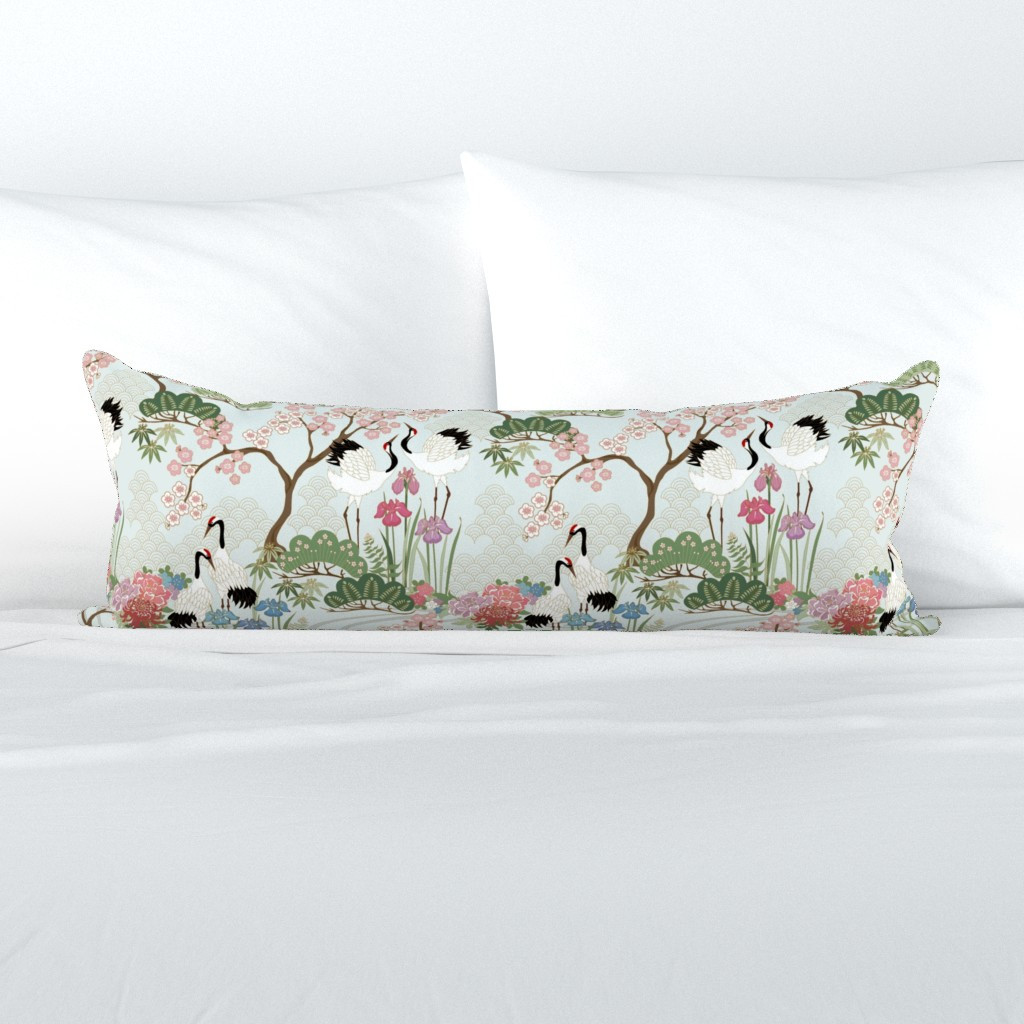 Japanese Garden 14 inch Chantilly Extra long lumbar throw pillow cover byjuditgueth | Spoonflower