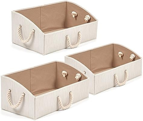 EZOWare Set of 3 Large Storage Bins Foldable Fabric Trapezoid Organizer Boxes with Cotton Rope Ha... | Amazon (US)