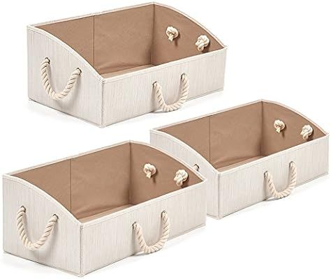 EZOWare Set of 3 Large Storage Bins Foldable Fabric Trapezoid Organizer Boxes with Cotton Rope Ha... | Amazon (US)