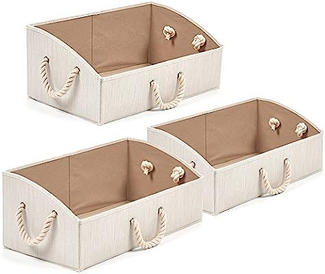 EZOWare Set of 3 Large Storage Bins Foldable Fabric Trapezoid Organizer Boxes with Cotton Rope Ha... | Amazon (US)