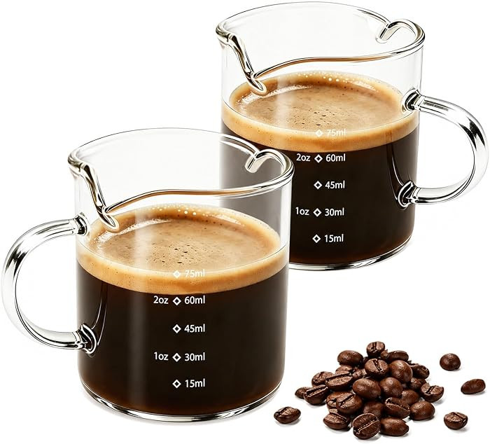 Espresso Cups Set of 2,4 OZ Double Spouts Cups, Shot Glasses, Measuring Cup with Scale Milk Cup w... | Amazon (US)