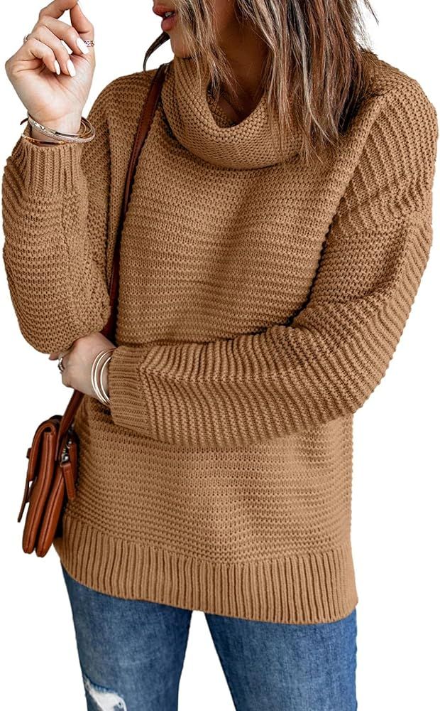 ZKESS Womens Casual Long Sleeve Turtleneck Chunky Knit Pullover Sweater Jumper Tops | Amazon (US)