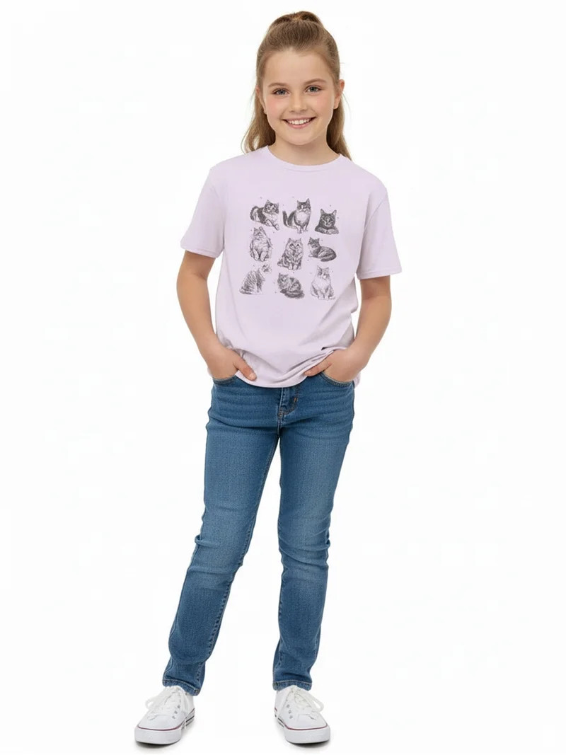 Wonder Nation Girls Cats Graphic Tee with Short Sleeves, Sizes 4-18 | Walmart (US)