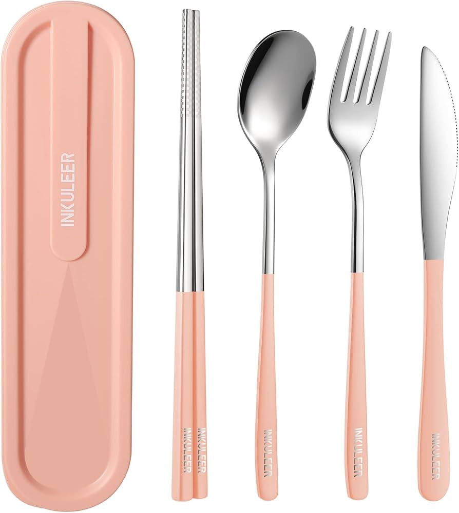 Travel cutlery set, 18/8 stainless steel cutlery, Reusable utensils set with case, Portable Silve... | Amazon (US)
