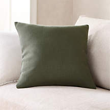 Relaxed Linen Layering 20""x20"" Burnt Green Throw Pillow with Feather Insert | Crate & Barrel