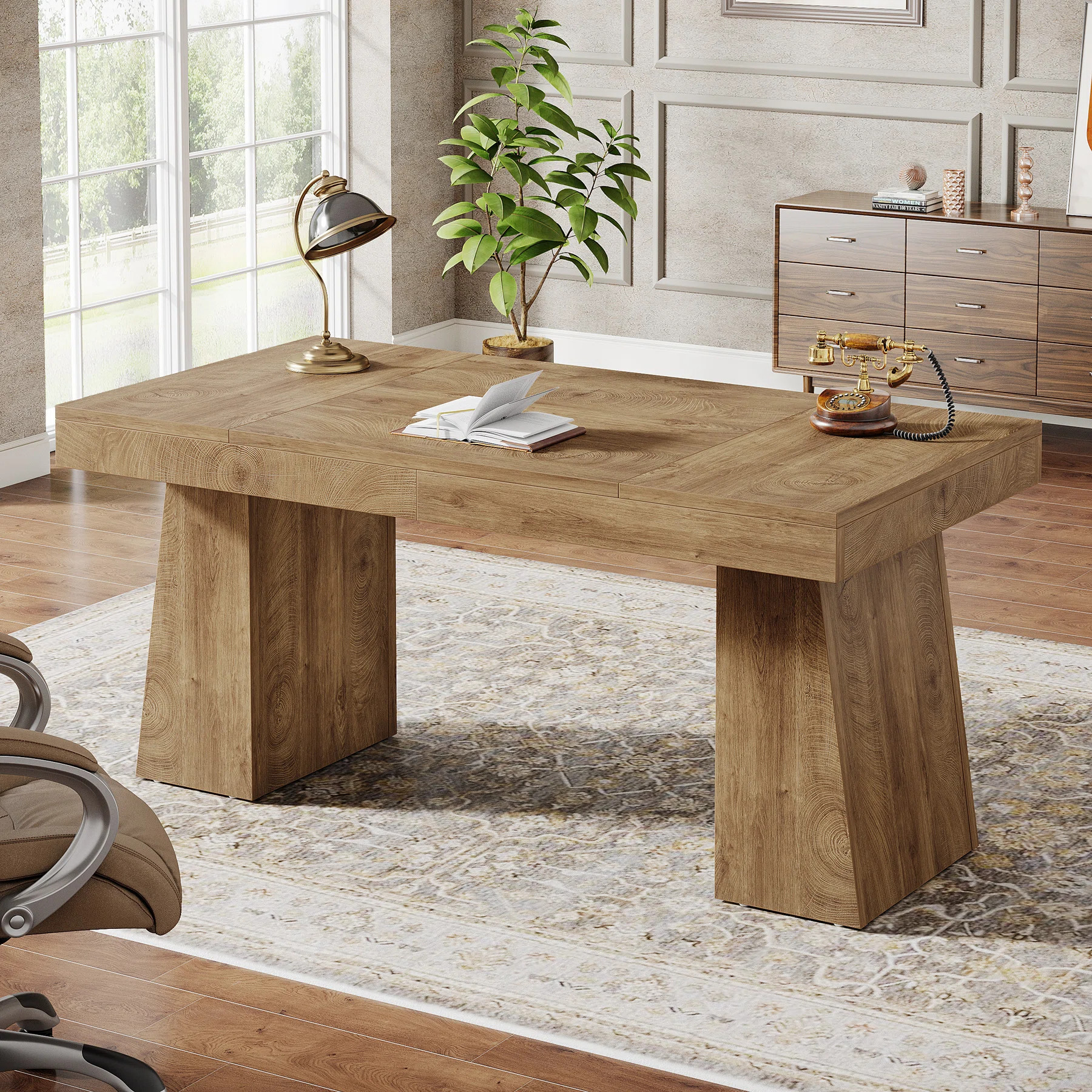 Wolbach 55 Inches Executive Desk with Double Trapezoid Base | Wayfair North America