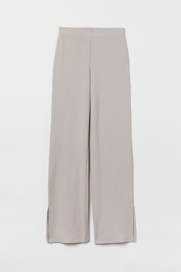 Wide-cut Slit-hem Jersey Pants - Light taupe - Ladies | H&M US | H&M (US)