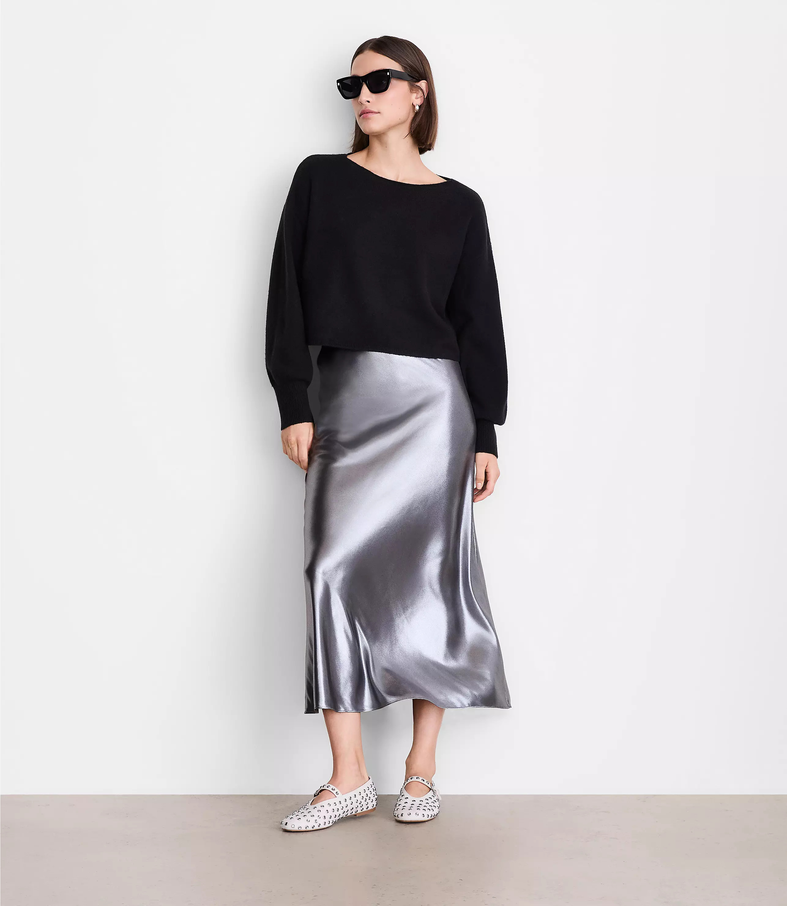LOFT Versa Shimmer Bias Midi Skirt | LOFT