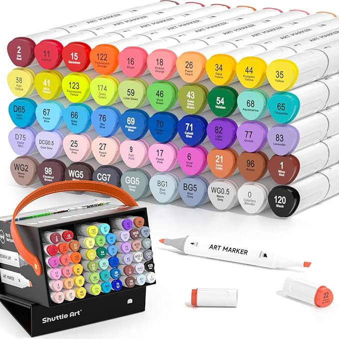 Shuttle Art 51 Colors Alcohol Markers, 50 Colors Dual Tip Art Marker Set Plus 1 Colorless Blender... | Amazon (US)