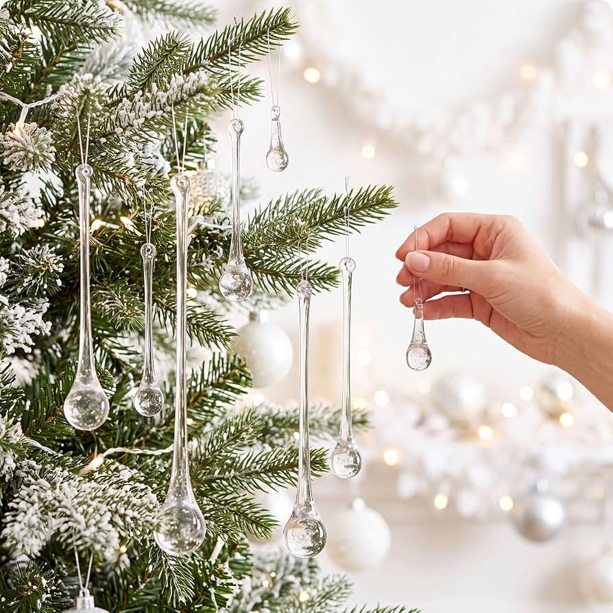 44 Pcs Clear Glass Teardrop Christmas Ornaments,7 Multiple Sizes | Amazon (US)