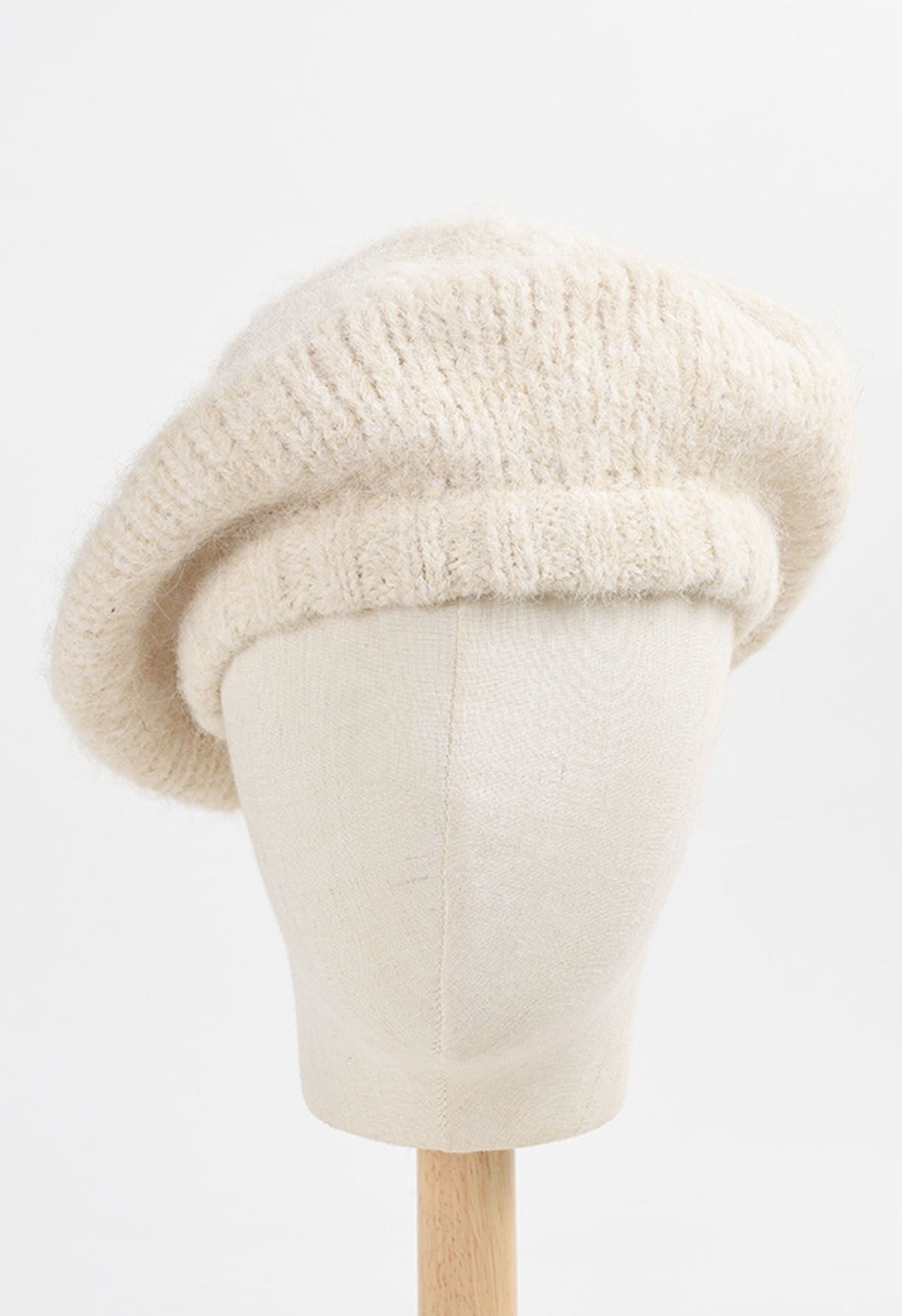 Fuzzy Wool-Blend Beret Hat in Cream | Chicwish