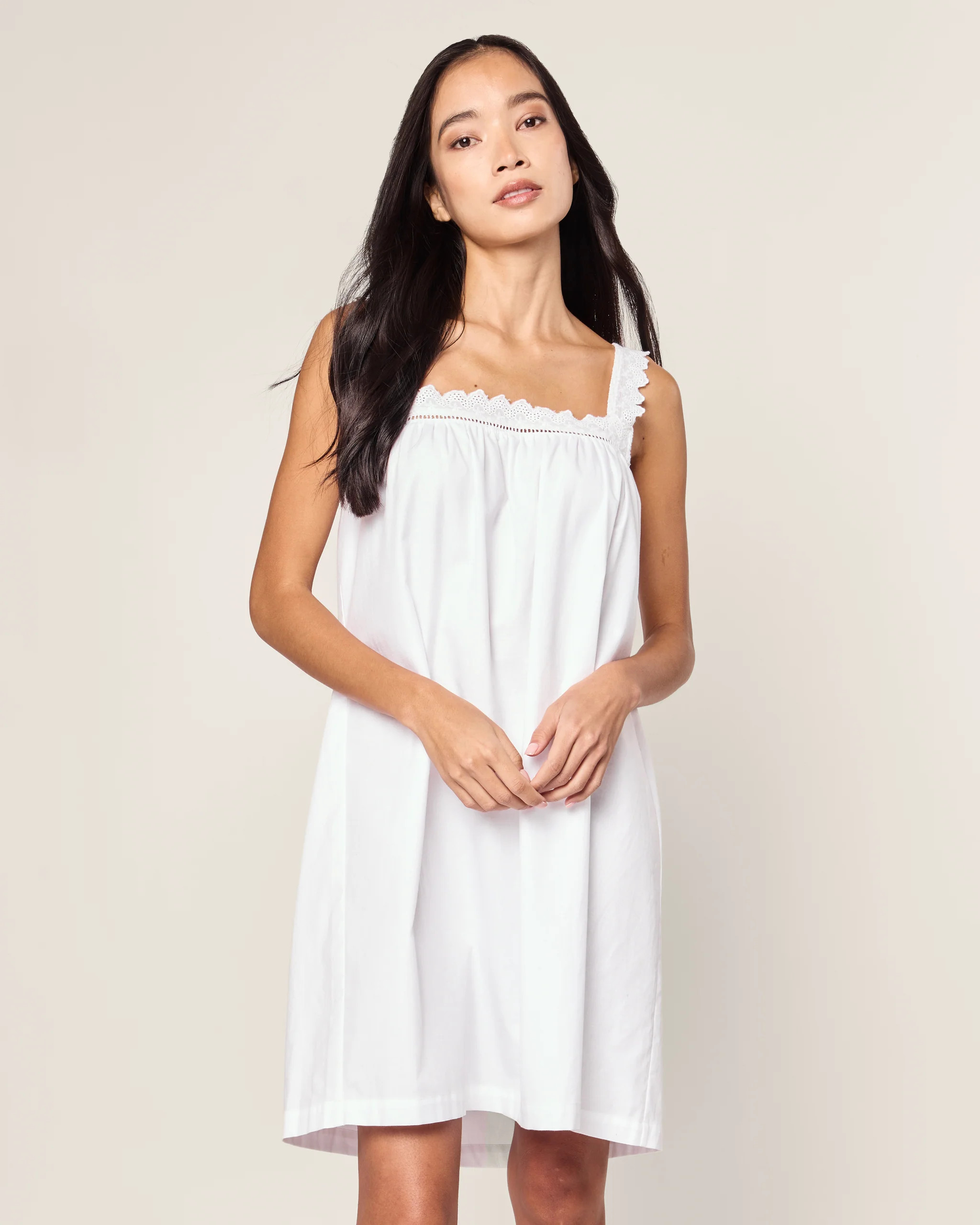 Women's Twill Esme Nightgown in White | Petite Plume