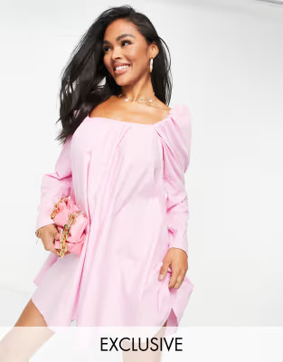 ASYOU square neck volume flippy mini dress in pink | ASOS | ASOS (Global)