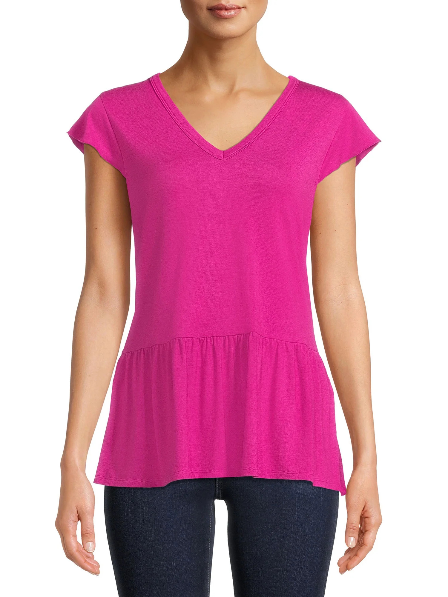 Time and Tru Women's Peplum Hem T-Shirt - Walmart.com | Walmart (US)