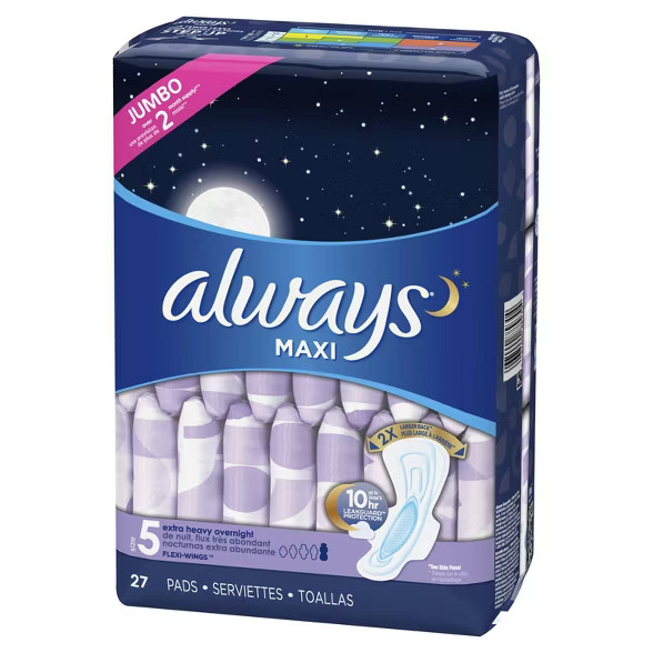 Always Maxi Extra Heavy Overnight Pads With Wings - Size 5 - 27ct | Target