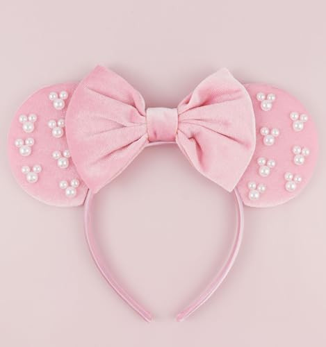 Mouse Ears Headband with Pearl, Princess Pink Velvet Mouse Ears Headbands for Halloween Costume, ... | Amazon (US)