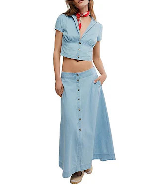 Easy Does It Button Down Top and Midi Skirt Denim Set | Dillard's