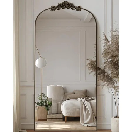 Antok 71"x28" Vintage Arched Full-Length Mirror with Carved Metal Frame, Baroque-Style Floor Mirror for Living Room, Bedroom, Entryway or Hallway Decor, Bronze | Walmart (US)