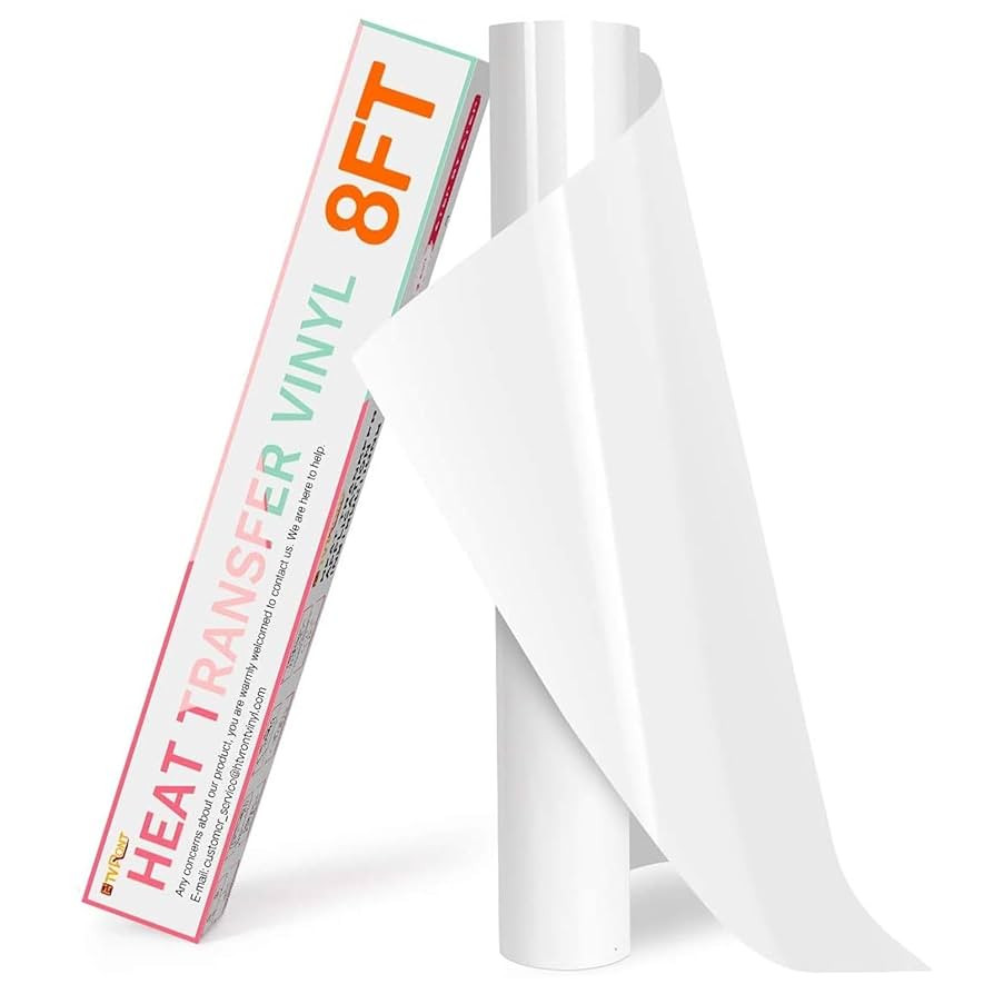 HTVRONT HTV Roll Heat Transfer Vinyl - 12" x 8ft White HTV Vinyl for Shirts, Iron on Vinyl for Al... | Amazon (US)