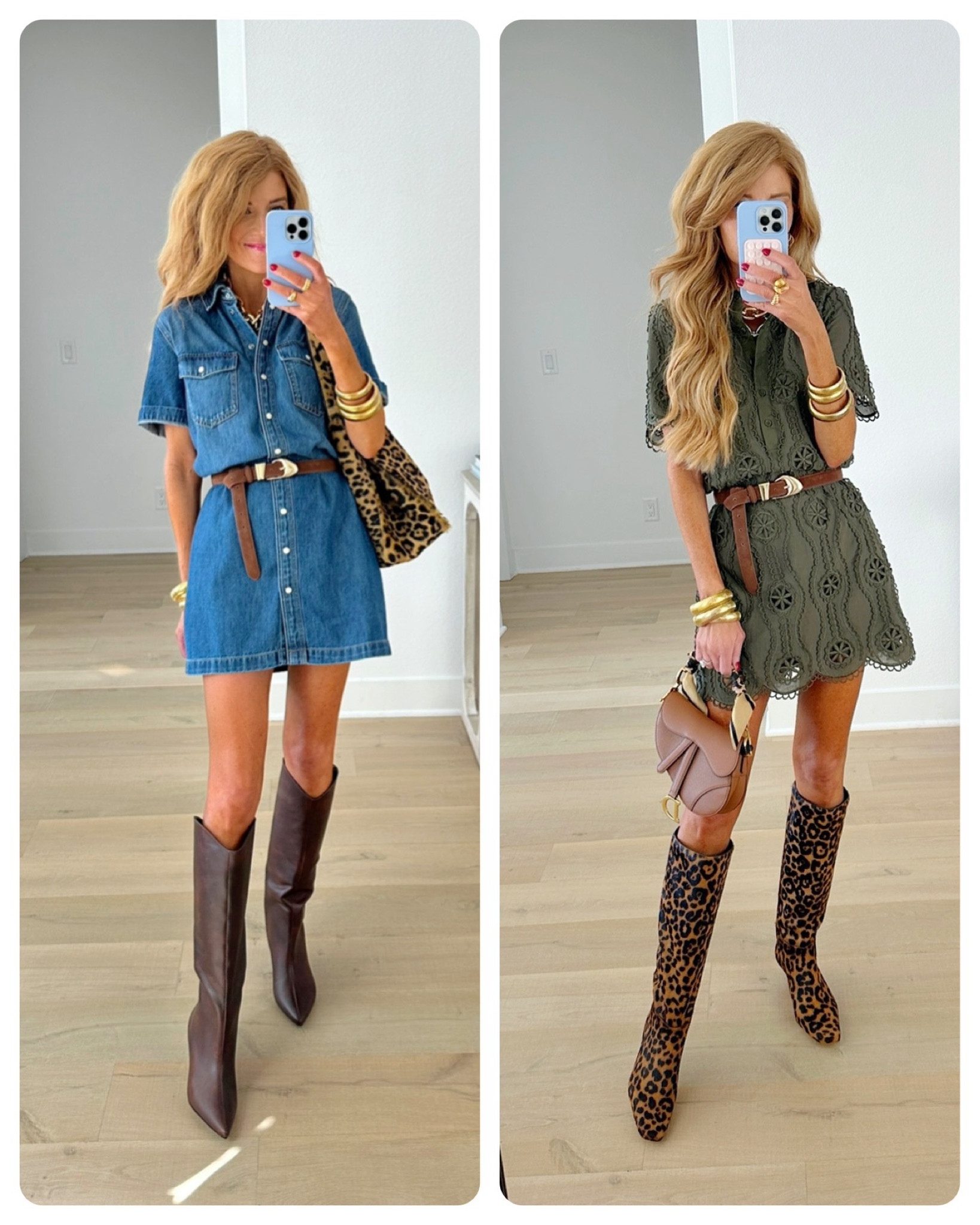 Belted shirtdresses and boots- easy fall combo! Love this chocolate brown belt wearing xxs in the denim dress xs in the olive

#LTKShoeCrush #LTKSeasonal #LTKItBag