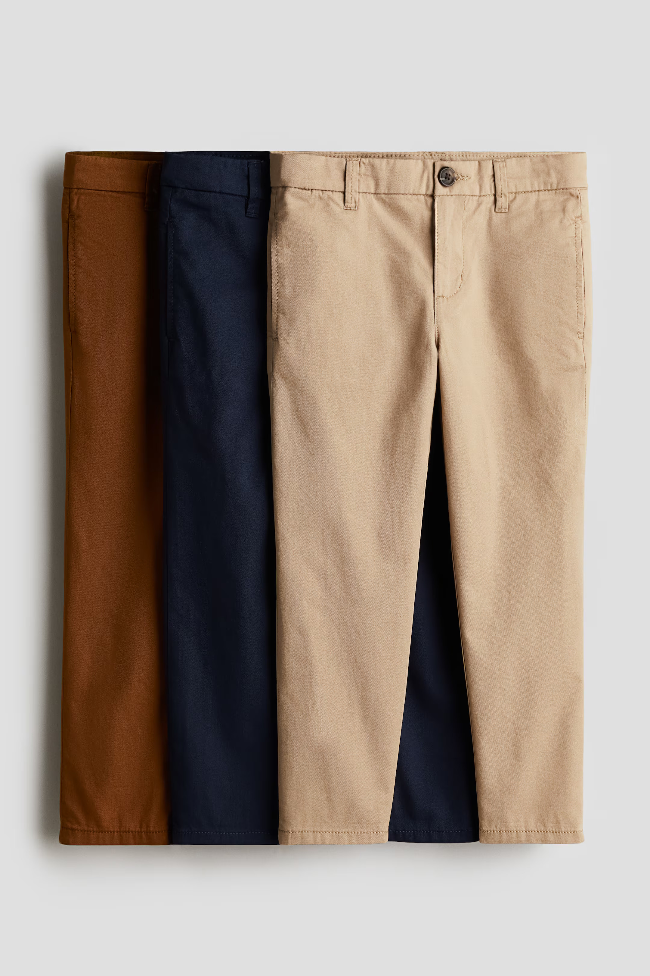 3-pack Cotton Twill Chinos - Brown/navy blue - Kids | H&M US | H&M (US + CA)