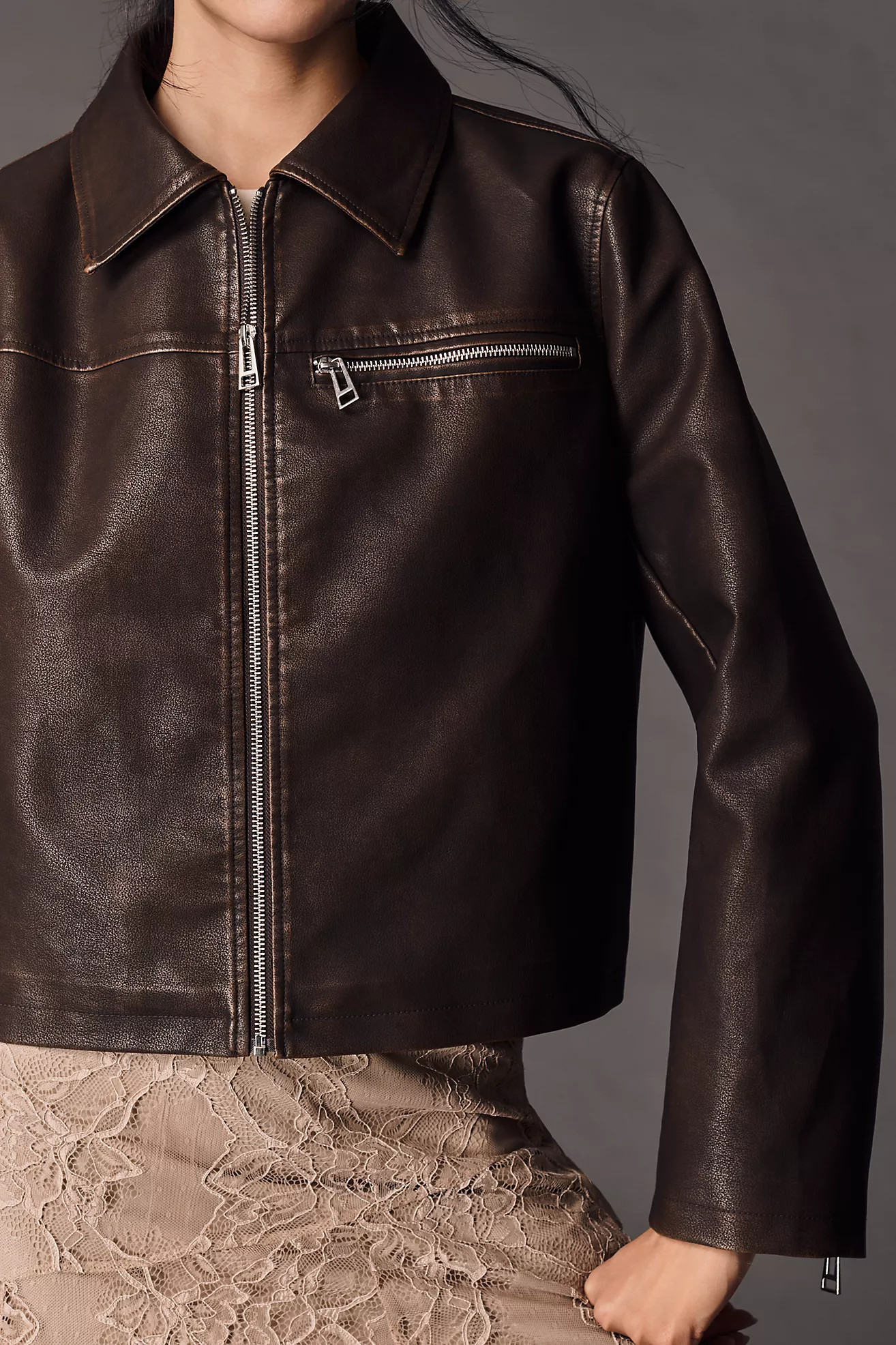 Pilcro Washed Faux-Leather Cropped Moto Jacket | Anthropologie (US)