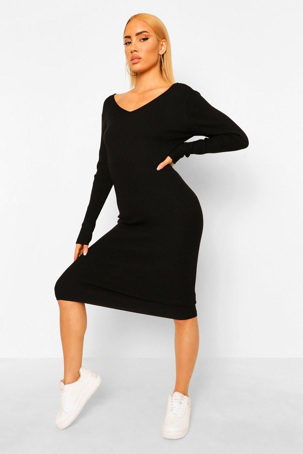 Womens Rib Knit Maxi Bodycon Dress - Black - S | Boohoo.com (US & CA)