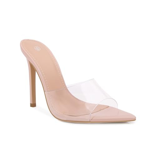 Shion ShaaYii Women Clear Pointed Toe Sandals Stiletto Heels Transparent Strap High Heels Slip on Mules for Women | Amazon (US)