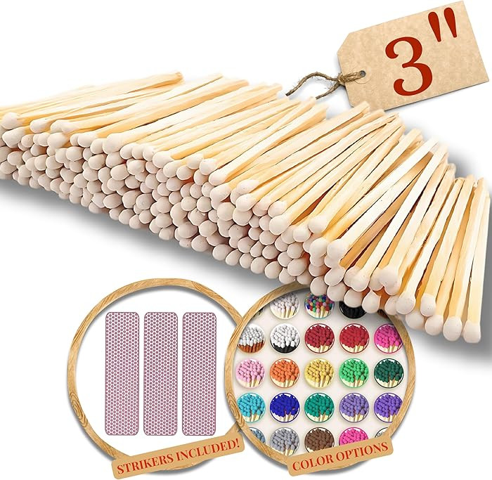 500 Count - 3" Long White Color Matches | Three Inch Coloful Loose Wooden Safety Match Sticks for... | Amazon (US)